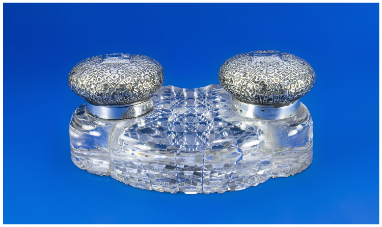 Appraisal: Mappin and Webb Edwardian Silver Topped double cut- glass inkwell