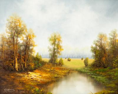 Appraisal: Wilhelm K nig Austrian act circa River Landscape oil on