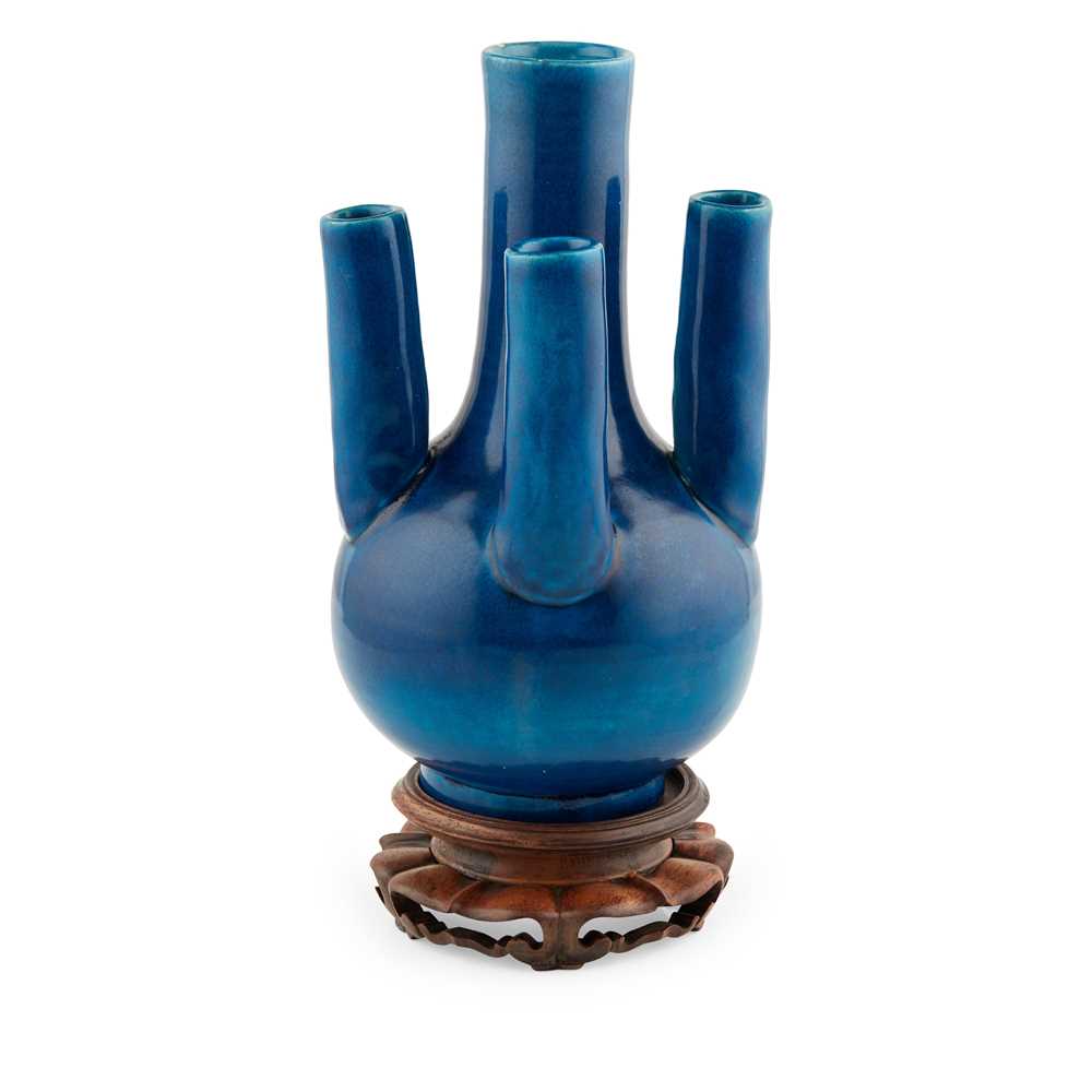 Appraisal: TURQUOISE-GLAZED FIVE-SPOUTED BOTTLE VASE LATE QING DYNASTY-REPUBLIC PERIOD TH- TH