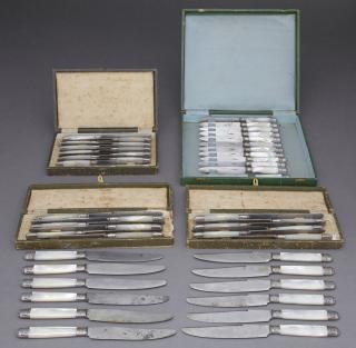 Appraisal: Four Cased Sets of French Knives th c with mo