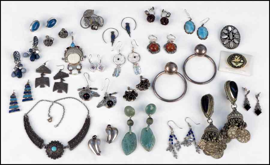 Appraisal: COLLECTION OF SILVER JEWELRY Comprised of earrings brooches and one