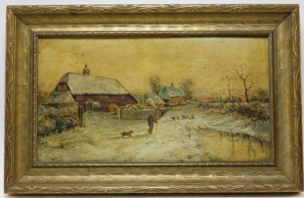 Appraisal: AMERICAN SCHOOL WINTER LANDSCAPE FARM PAINTING United States th CenturyWinter