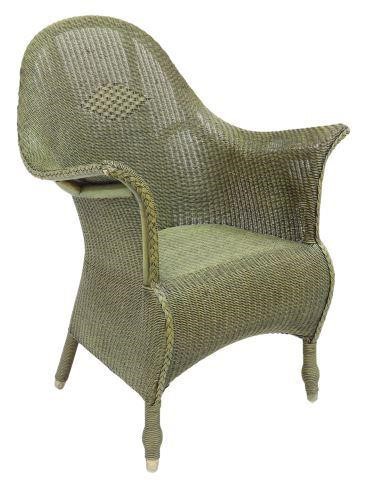 Appraisal: Large English green woven wicker armchair early th c in