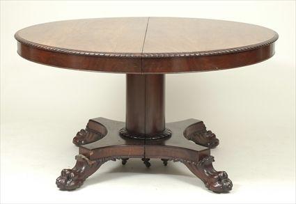 Appraisal: Empire-Style Carved Mahogany Extending Dining Table Three leaves in in