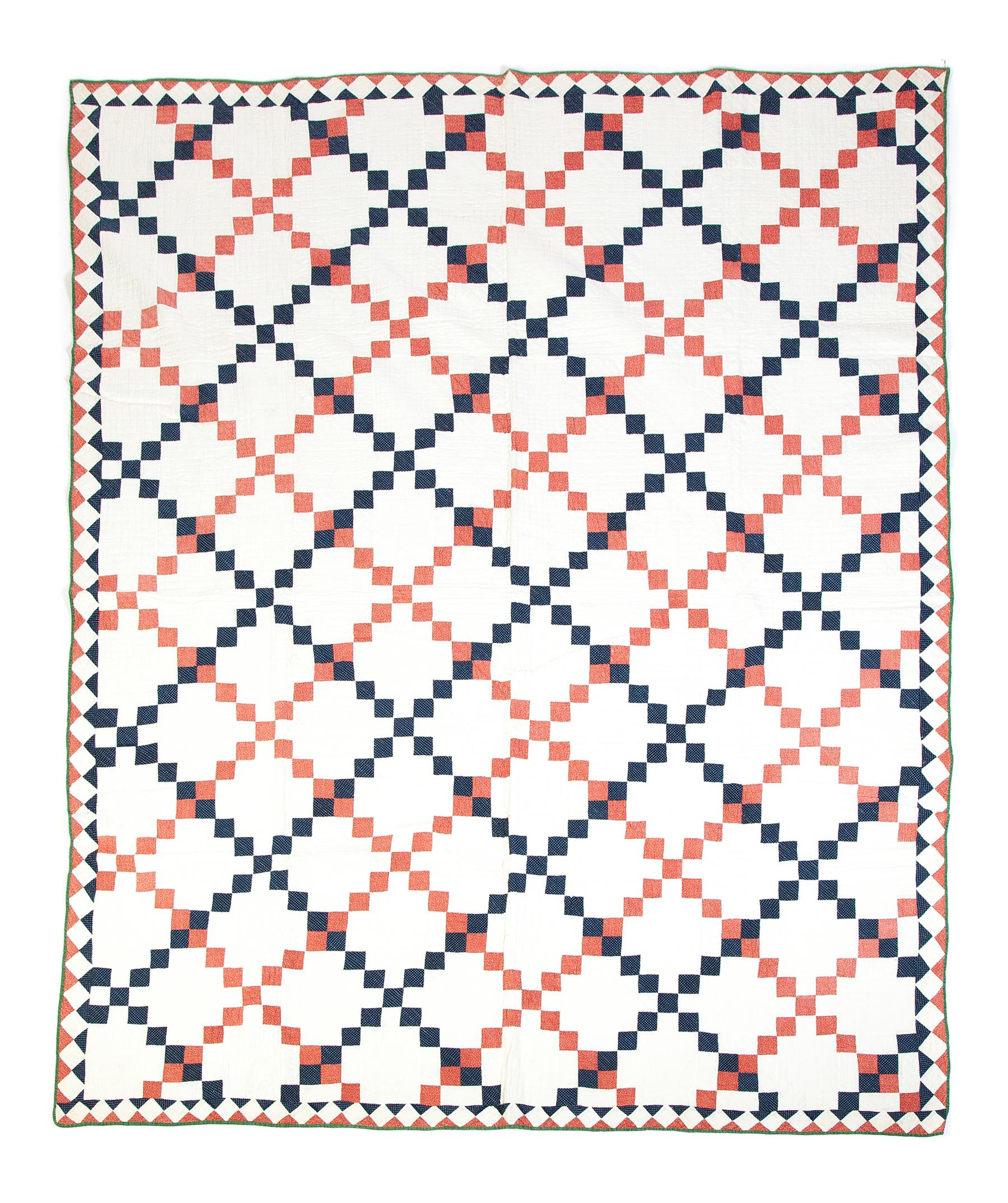 Appraisal: IRISH CHAIN VARIANT QUILT American th century Two-piece with white