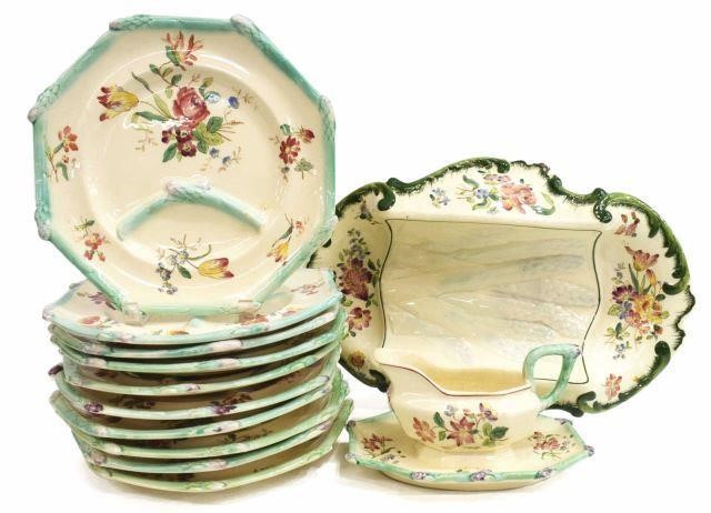 Appraisal: lot of French faience asparagus service Longchamp in the Pompador