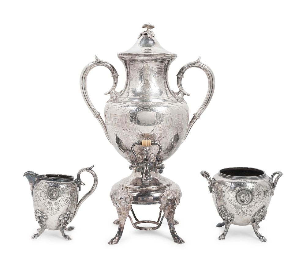 Appraisal: An American Silverplate Three-Piece Tea Service Height of tea urn