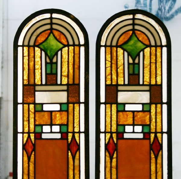 Appraisal: Pair Arts and Crafts Prairie Style leaded stained glass windows