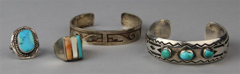 Appraisal: NAVAJO SILVER AND TURQUOISE CUFF BY L BEGAY ALONG WITH