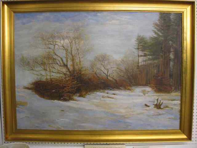 Appraisal: Fine Winter Wooded Landscape Oil on canvas image area ''