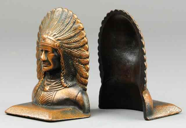 Appraisal: INDIAN CHIEF BOOKENDS Cast iron and electroplated finish depicted in