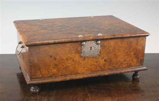 Appraisal: A Queen Anne figured walnut lace box with silver hinges