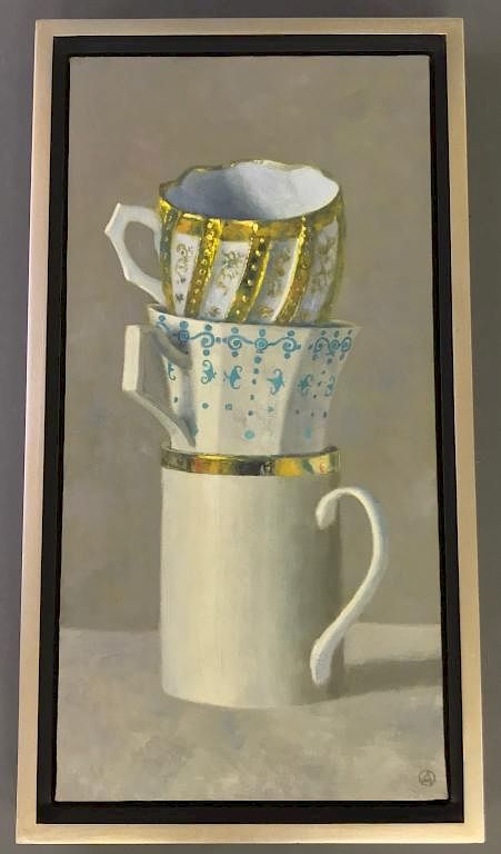 Appraisal: Antonova Oil on Canvas Three Stacked Cups Olga Antonova Russian