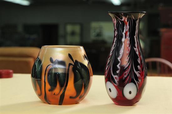 Appraisal: TWO LOTTON ART GLASS VASES Ruby red to orange with