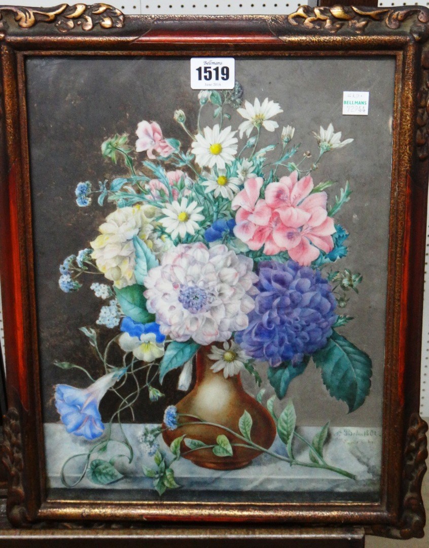 Appraisal: S Belon early th century Floral still life watercolour signed