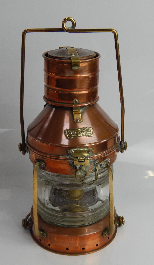 Appraisal: A copper and brass ship's lantern with brass plaque inscribed