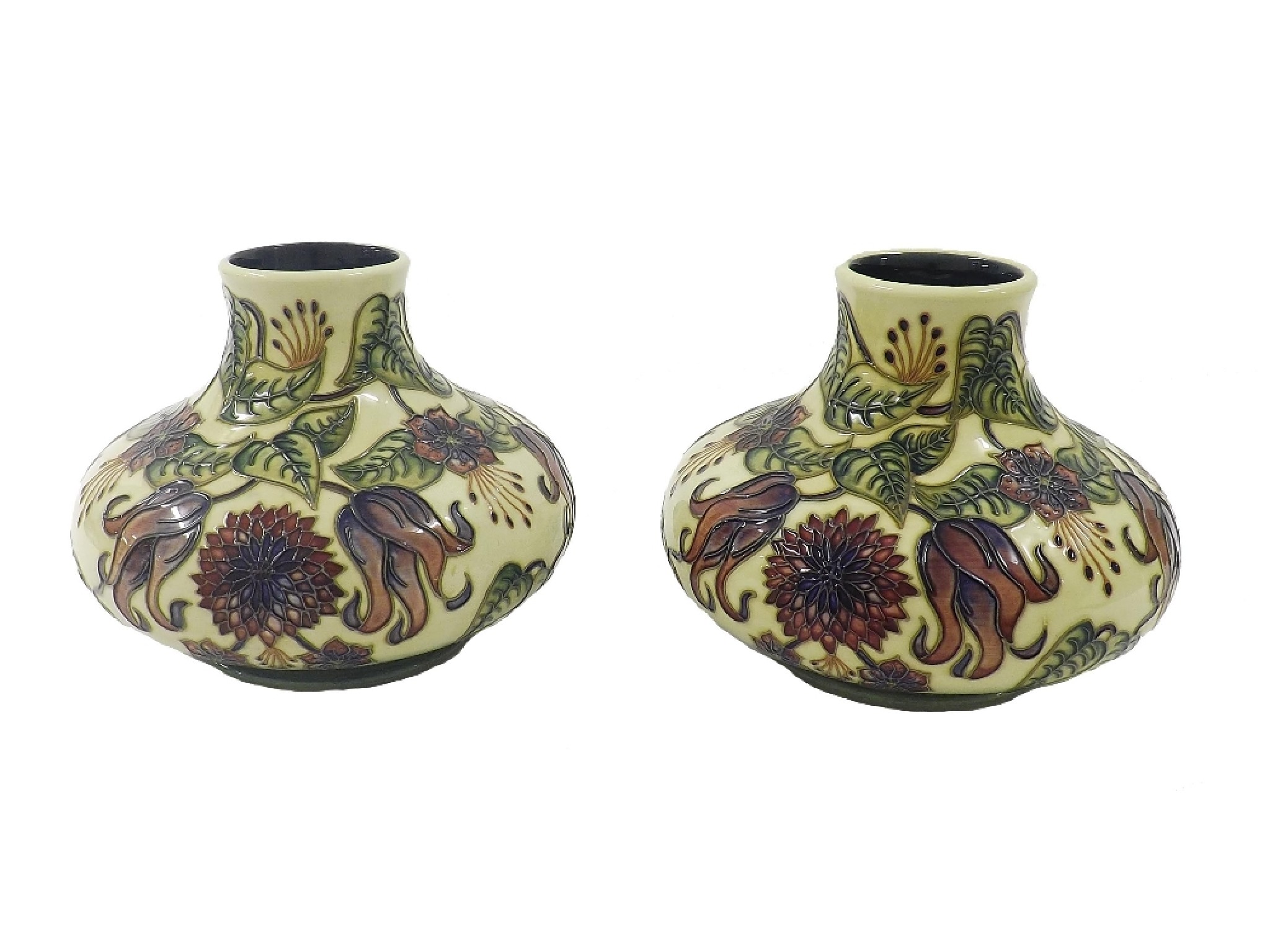 Appraisal: Pair of modern Moorcroft 'Tahiti' pattern vases of squat form