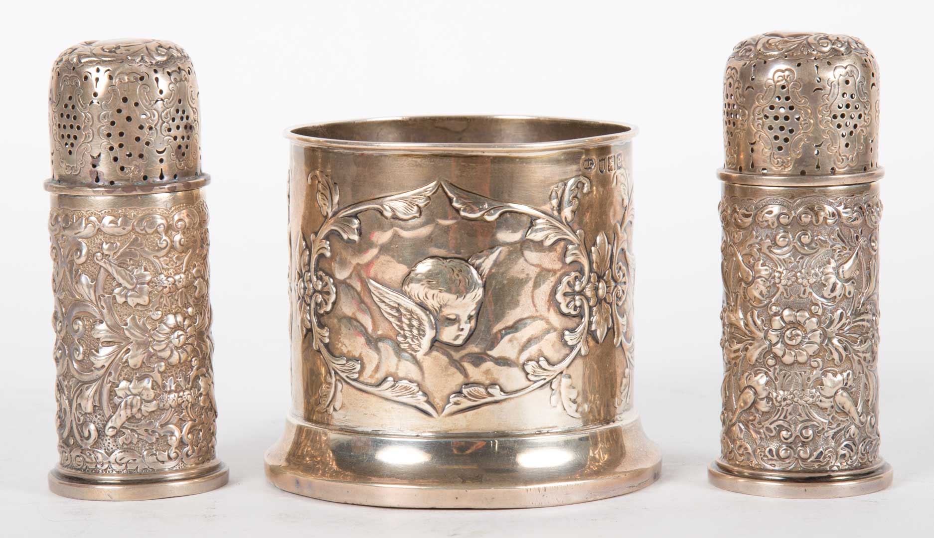 Appraisal: Three Victorian sterling silver table articles including pair of salt