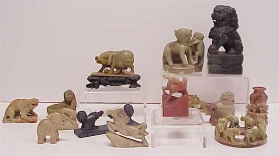 Appraisal: th C Asian carved stone animals including a pig swan