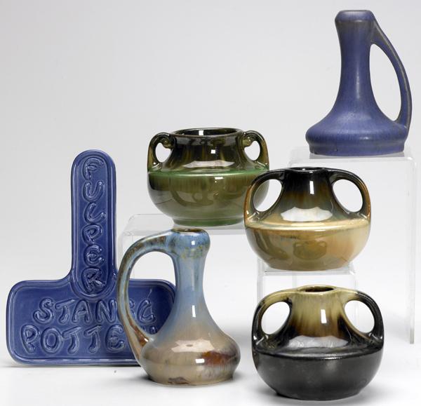 Appraisal: FULPER Six pieces five cabinet vessels in various glazes together