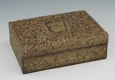 Appraisal: A Chinese Export Repousse Brass Cigar Box with Carved Jade