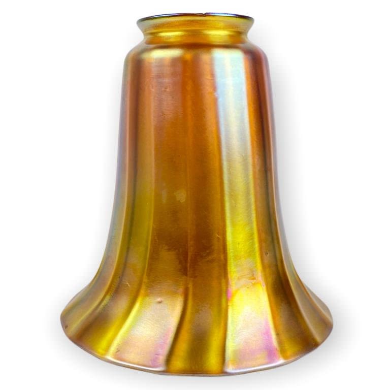 Appraisal: Quezal Signed Iridescent Gold Lamp Shade Tall x Fitter x