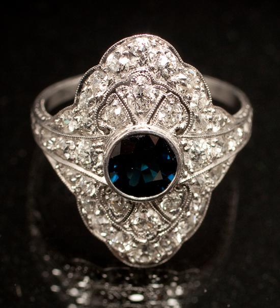 Appraisal: Art Deco style K white gold diamond and sapphire dinner