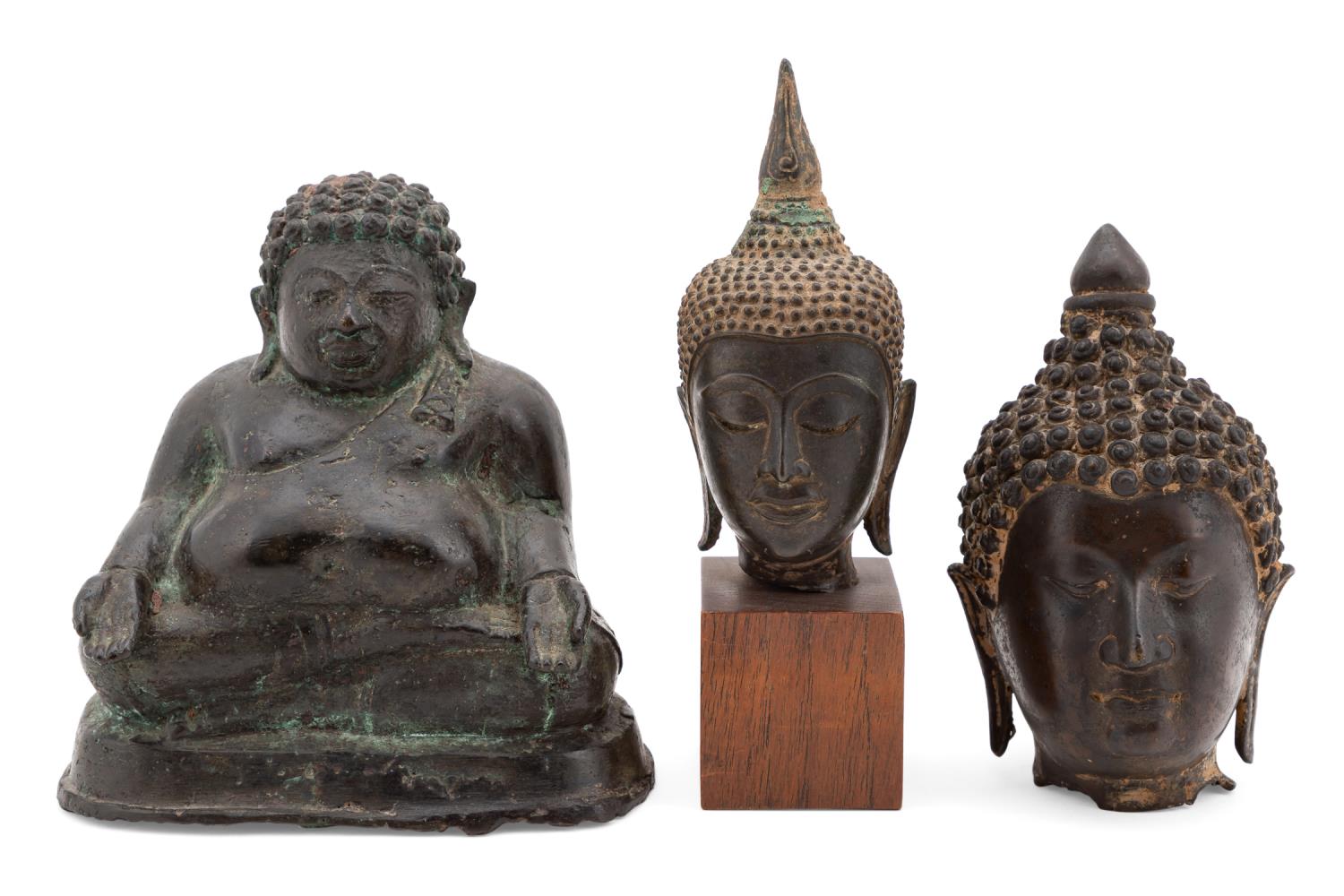 Appraisal: THREE THAI BRONZE BUDDHA FIGURES Three Thai bronze Buddha figures