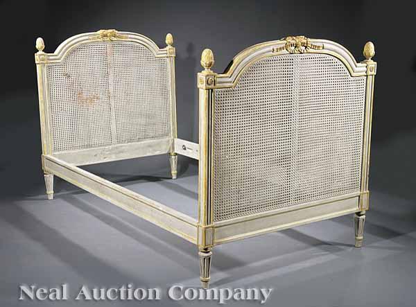 Appraisal: A Louis XVI-Style Cr me Peinte and Caned Bedstead arched