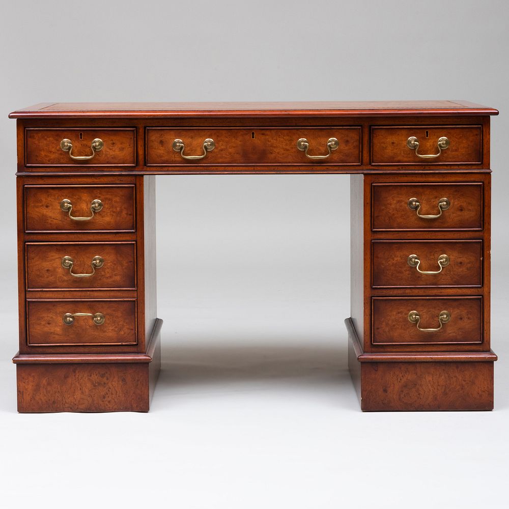 Appraisal: George III Style Burl Walnut Kneehole Desk of Recent Manufacture