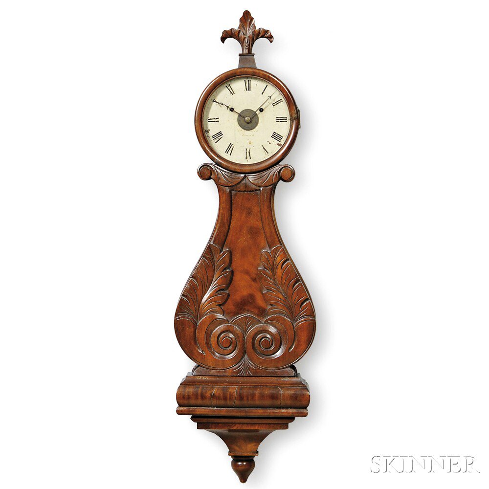 Appraisal: Abiel Chandler Mahogany Wood Front Lyre Clock Concord New Hampshire