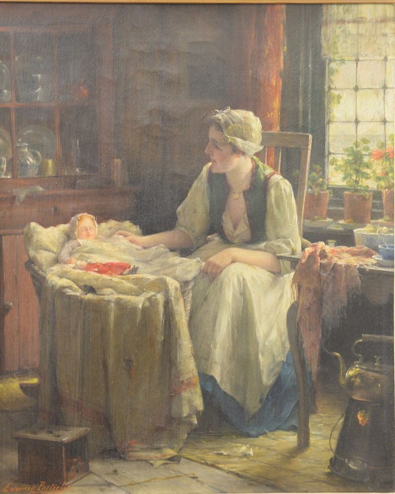 Appraisal: Edward Antoon Portielje Belgian - The Doting Mother oil on