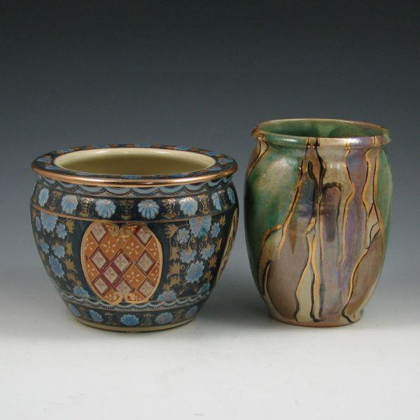 Appraisal: Two pieces of pottery including a luster vase signed JC