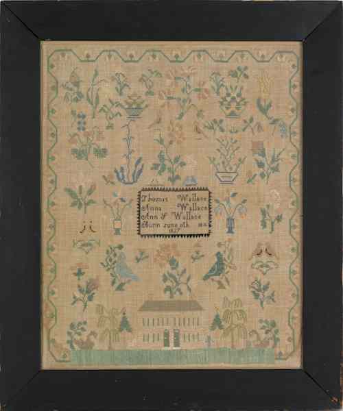 Appraisal: Burlington County New Jersey silk on linen needlework sampler for