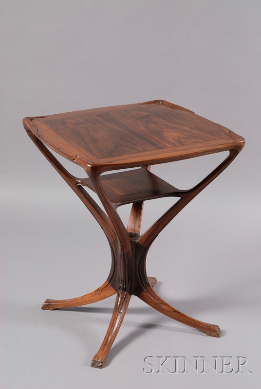 Appraisal: Art Nouveau Carved Rosewood Side Table c serpentine top with