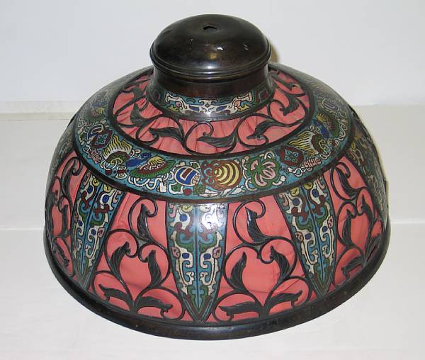 Appraisal: A champlev enameled and metal lamp shade With open work