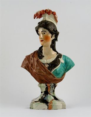 Appraisal: A good pearlware bust of Minerva wearing her plumed helmet