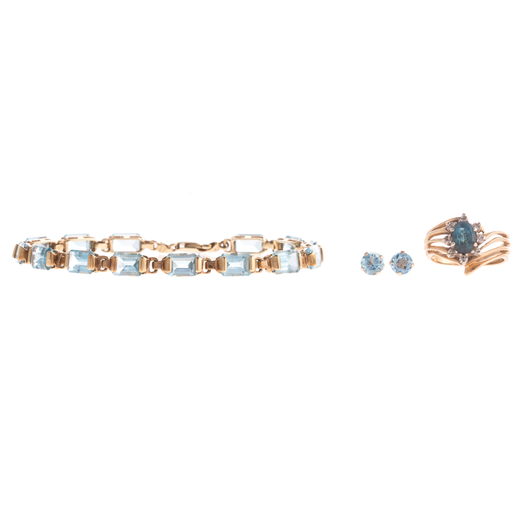 Appraisal: A Collection of Lady's Blue Topaz Jewelry in Gold K