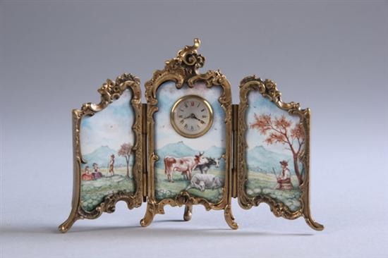 Appraisal: AUSTRIAN ENAMELLED MINIATURE SCREEN WITH CLOCK early th century In