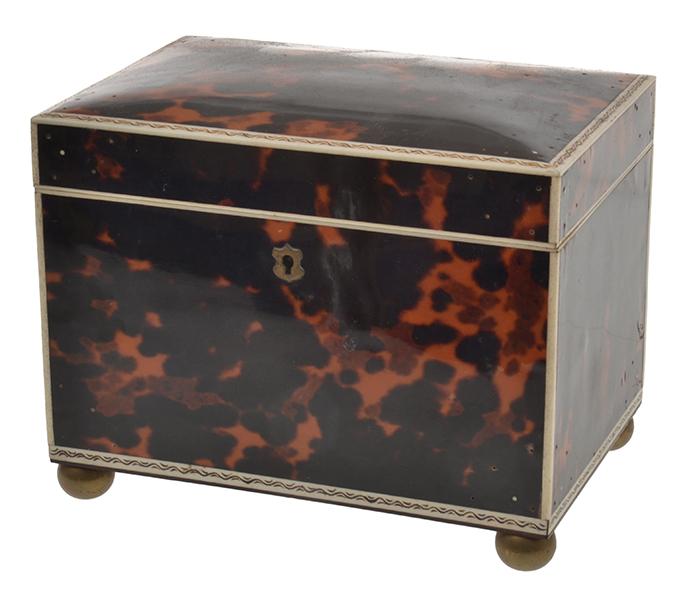 Appraisal: A TH CENTURY TORTOISESHELL AND BONE MOUNTED TEA CADDY loss