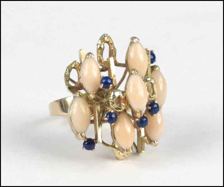 Appraisal: KARAT YELLOW GOLD CORAL AND LAPIS RING grams Condition Overall