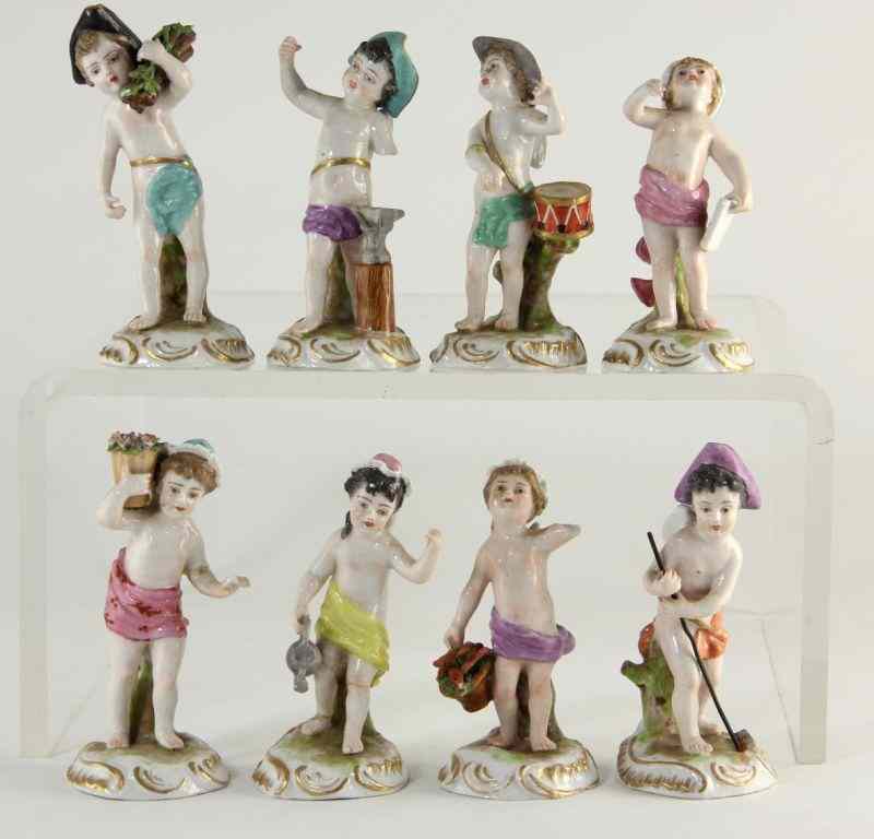 Appraisal: Set of Eight Continental Porcelain Cherubscirca - by Faubourg St