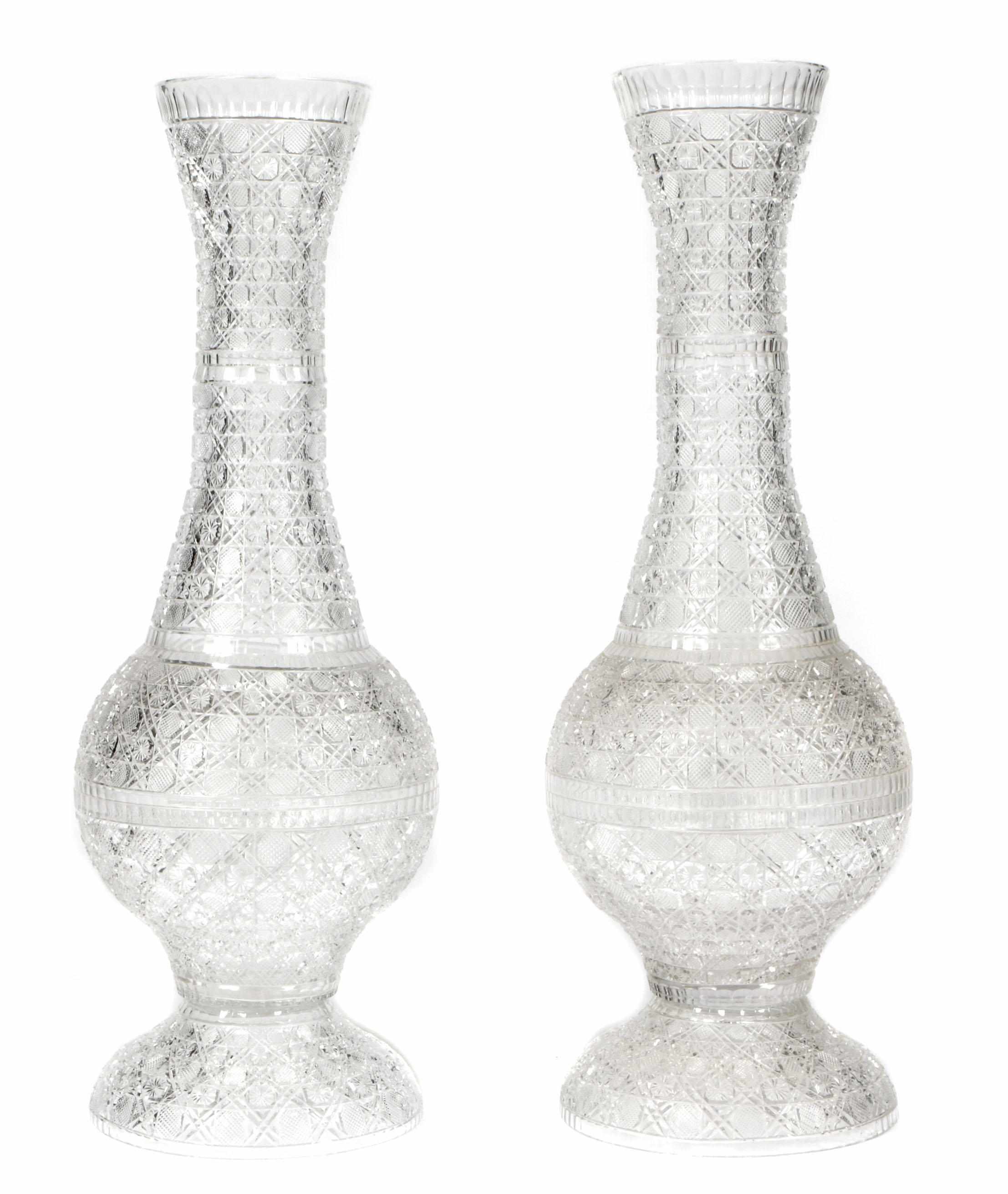 Appraisal: A large pair of Regency style cut glass vases height