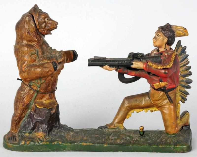 Appraisal: Cast Iron Indian Shooting Bear Mechanical Bank Manufactured by J