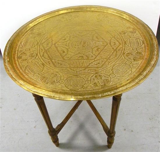 Appraisal: Near Eastern brass tray and folding stand '' h ''