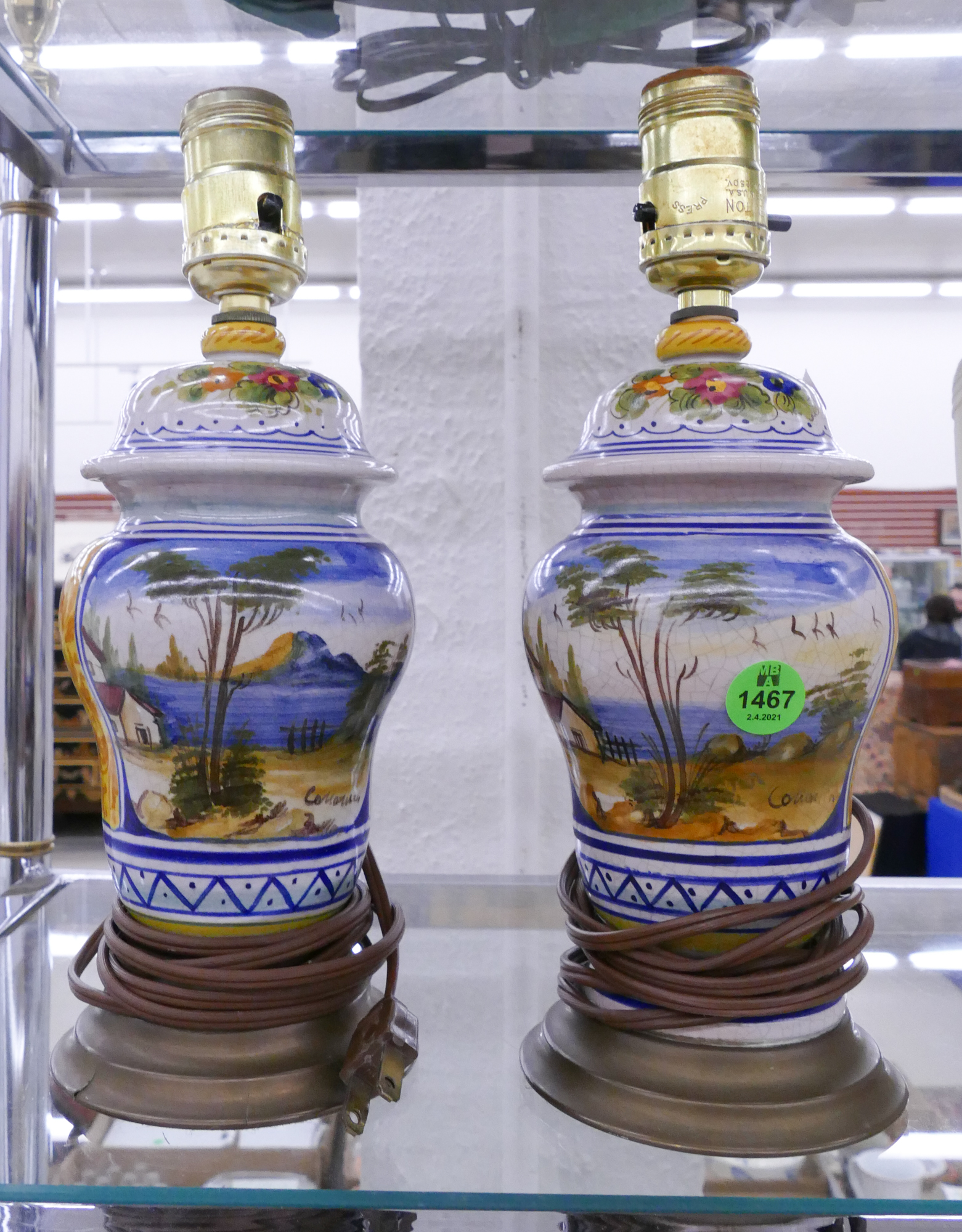 Appraisal: Pair Italian Faience Small Table Lamps- ''