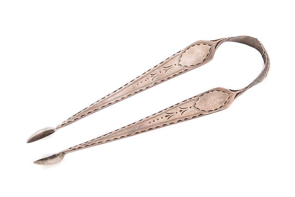 Appraisal: Early Coin Silver Engraved Sugar Tongs Early Coin Silver Engraved