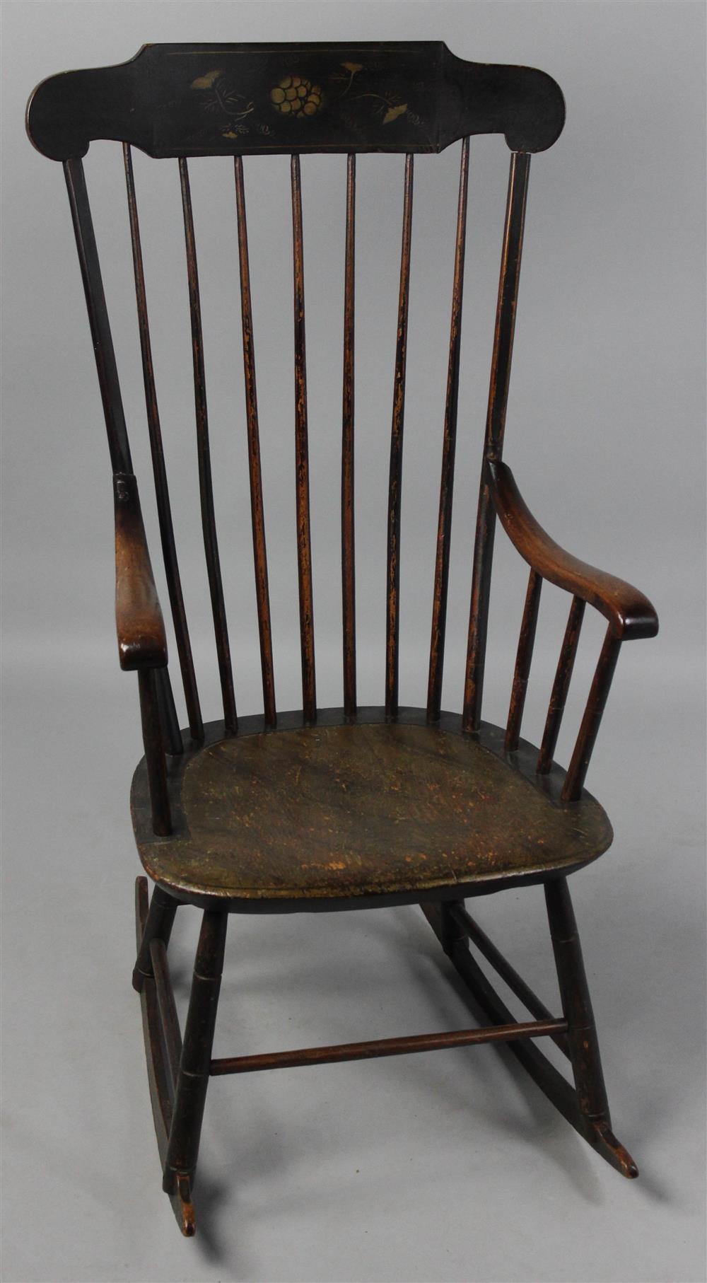 Appraisal: FANCY PAINTED AND PARCEL GILT COMB BACK WINDSOR ROCKING CHAIR