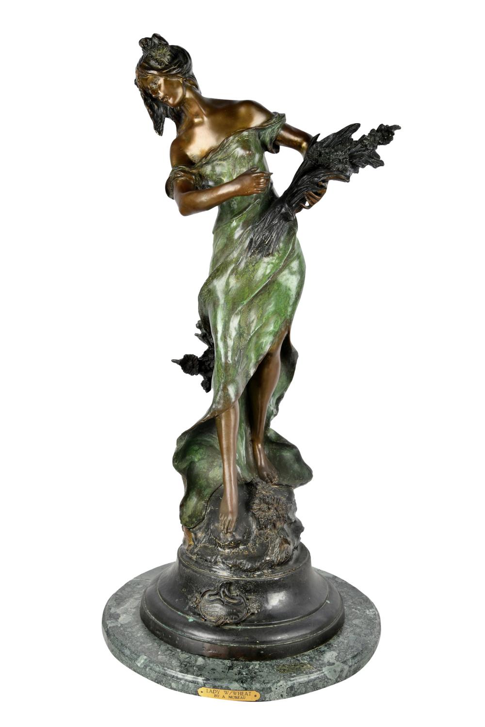 Appraisal: AFTER AUGUSTE MOREAU - REINE DES PRESbronze on green marble