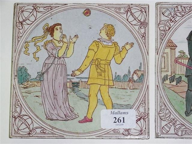 Appraisal: SIX COLOURED MINTON TILES depicting different sports such as snooker